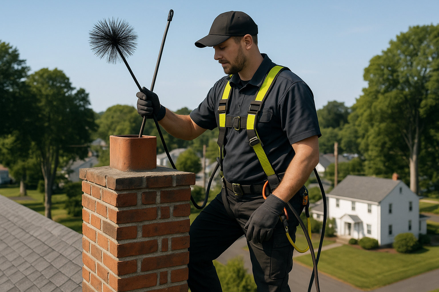 Fairfield Chimney Services Group technicians working on a brick chimney